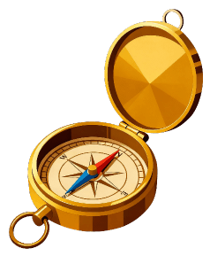 Open golden compass showing its compass rose